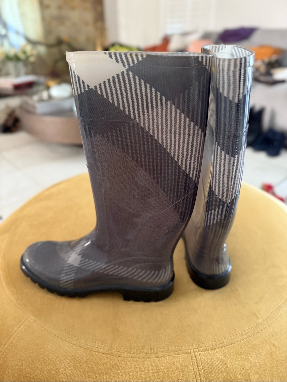 Burberry Gray Plaid Rain Boots - Picture 7 of 8
